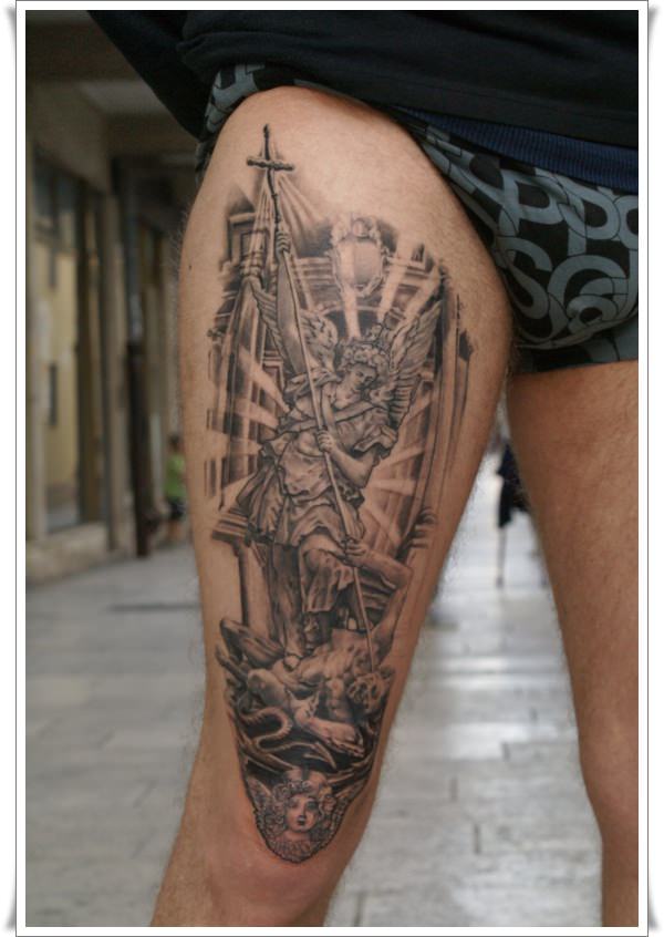  St Michael's tattoos leg 
