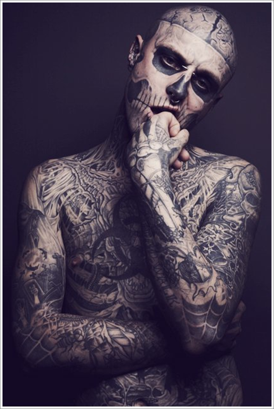 Beautiful Grey Ink Zombie Skull Tattoo On Sleeve