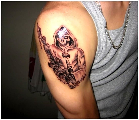 Illustrative style Grim Reaper tattoo located on the