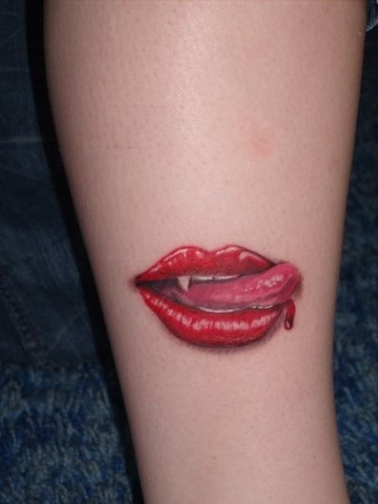 Small Red Lips Tattoo On Wrist