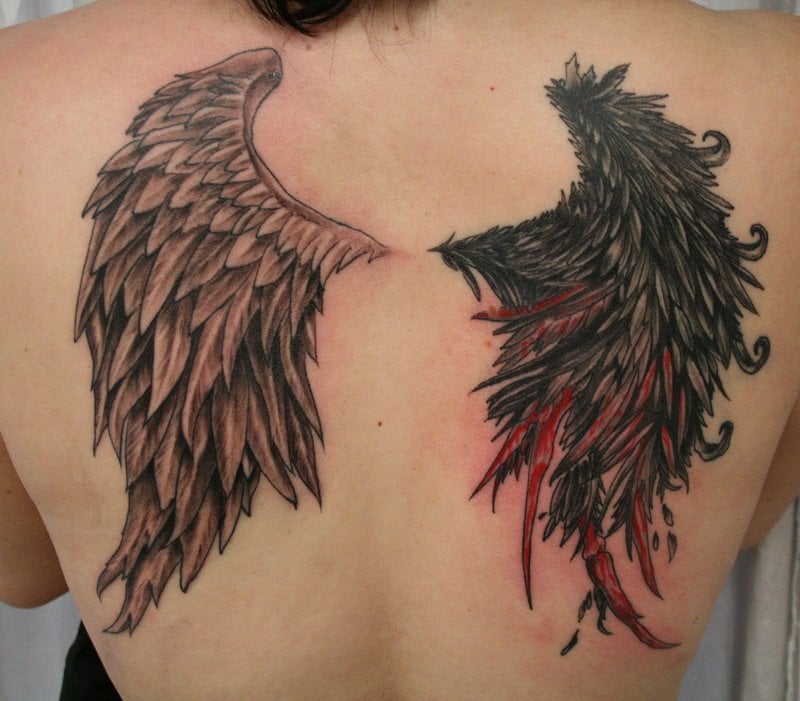 Dark Angel Tattoo On Girl Back Body