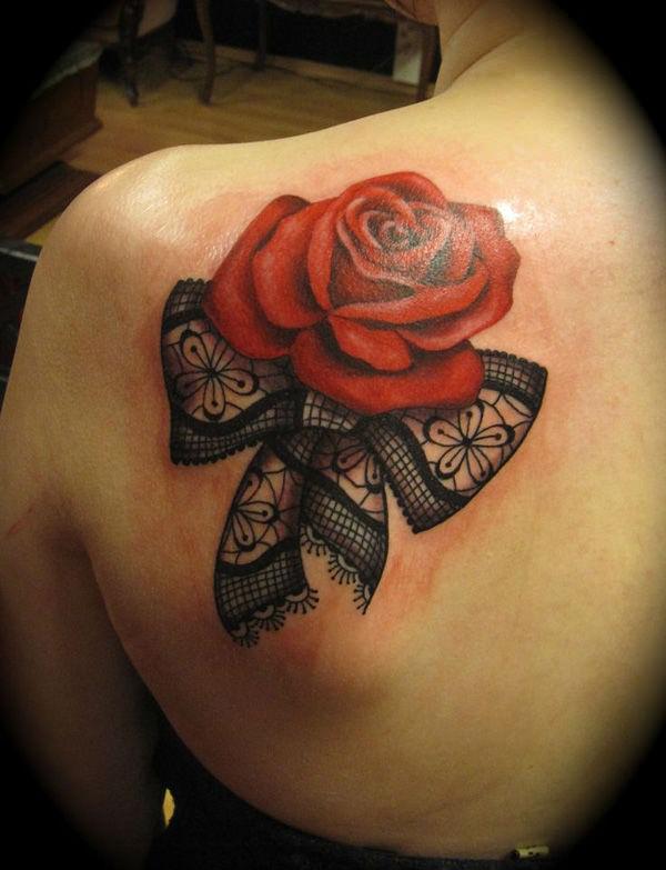 Red Roses with Lace tattoo On Thigh For Girls