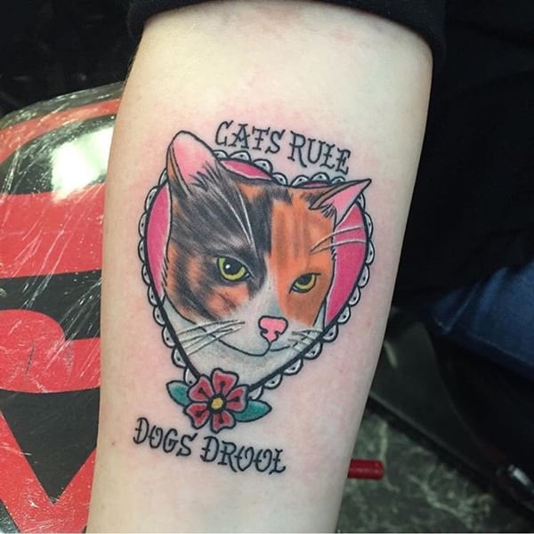 Cat Tattoo by Monica Painter wwwsugarcitytattoocom  Cat tattoo Animal  tattoos Cat art