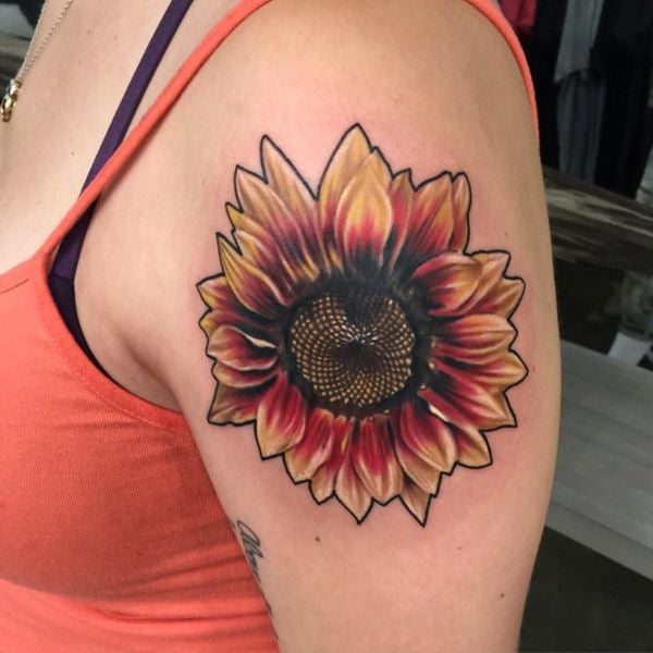 Color sunflower piece I did a bit ago  Park Ave Tattoo  Facebook