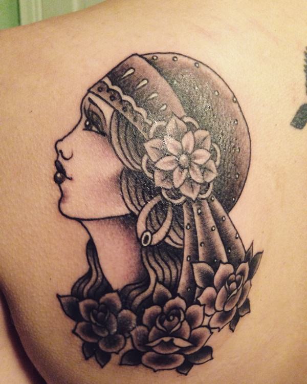 Awesome Gypsy Girl Tattoo On Sleeve