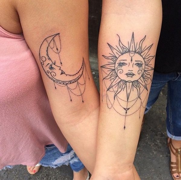 Best friends matching sun and moon tattoo