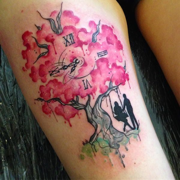 prompthunt back tattoo of cherry blossom tree floating over a tidal wave  in japanese traditional art style