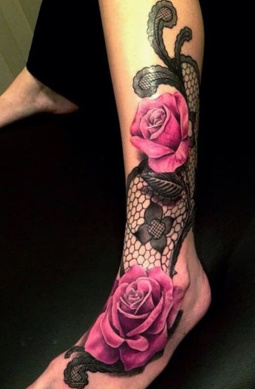 Tiny pink rose tattoo on the left inner arm