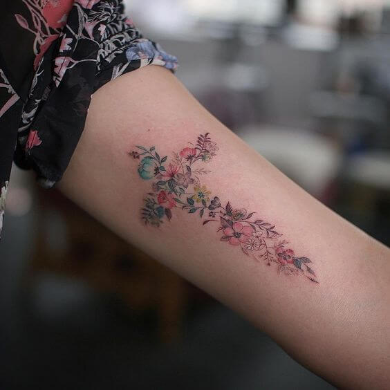 Flower tattoo cross decor Royalty Free Vector Image