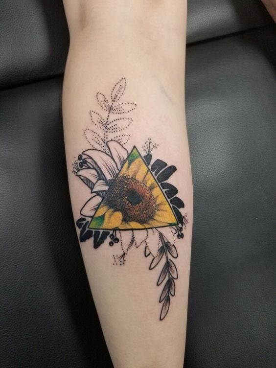 sunflower sugar skull color tattoo by Andre Cheko TattooNOW