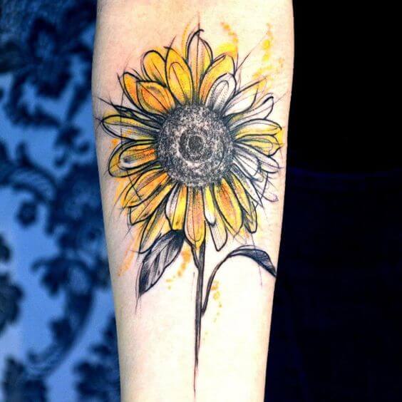 Black and Grey Sunflower Tattoo Idea  BlackInk